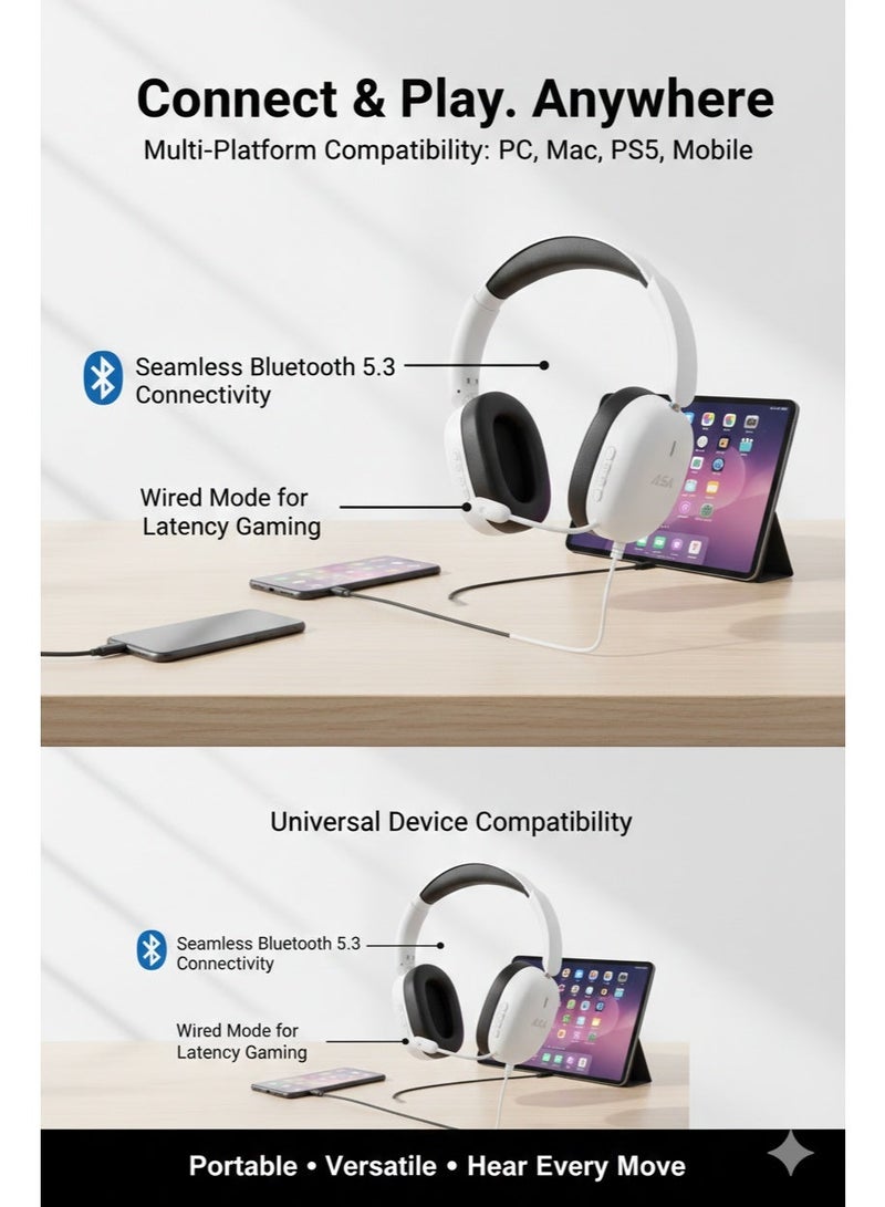 ASA A95 Wireless & Wired Gaming Headset – Bluetooth 5.0, 40mm Drivers, Detachable Mic | Compatible with PS5, PS4, PC, and Mobile - Image 3